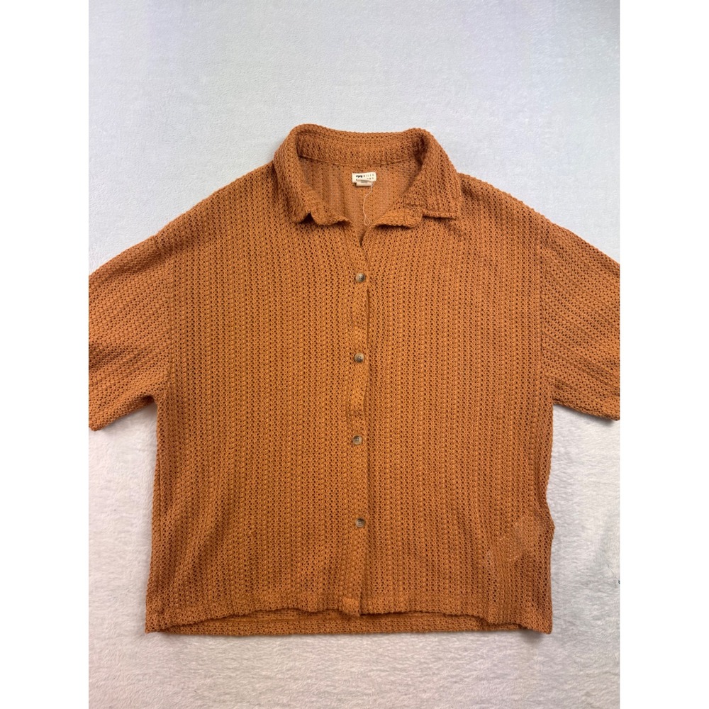 Billabong Womens Rust Orange Open Knit Crochet Button Down Shirt Small
